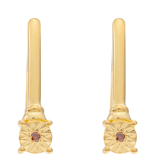 Conjunto de Prata com Banho de Ouro com Diamante Vermelho ( Brincos+Anel ) Contraste: Cabeca de Veado (800)