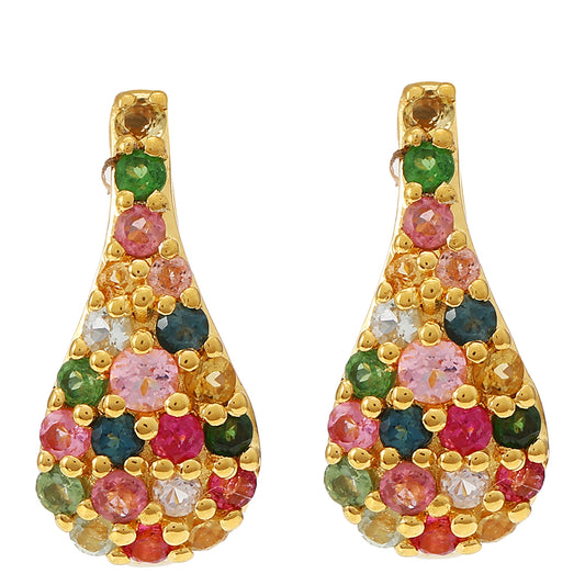 Brincos de Prata com Banho de Ouro com Turmalina Arco-íris de Pelmadulla