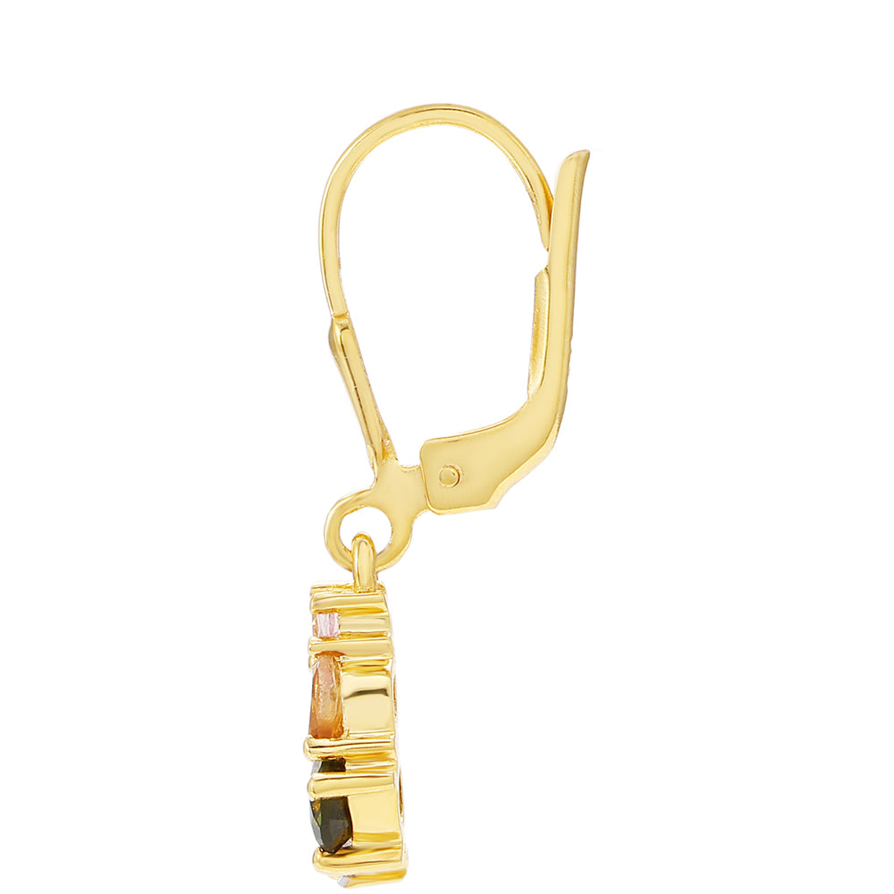 Brincos de Prata com Banho de Ouro com Turmalina Arco-íris de Pelmadulla e Topázio Branco