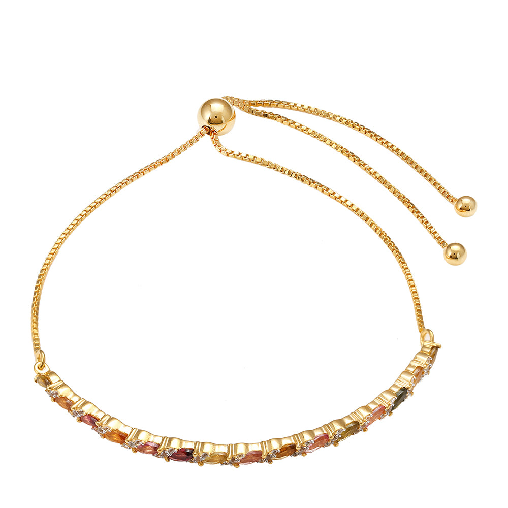 Pulseira de Prata com Banho de Ouro com Turmalina Arco-íris de Pelmadulla e Topázio Branco Contraste: Cabeca de Veado (800)