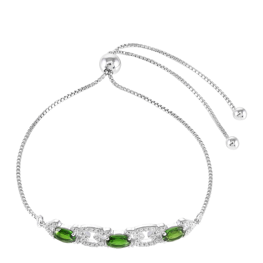 Pulseira de Prata com Diópsido Crómio e Topázio Branco Contraste: Cabeca de Veado (800)