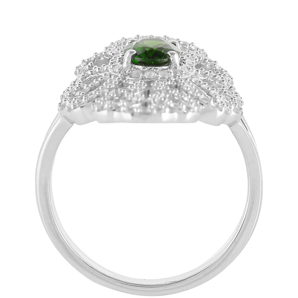 Anel de Prata com Diópsido Crómio e Topázio Branco Contraste: Cabeca de Veado (800)