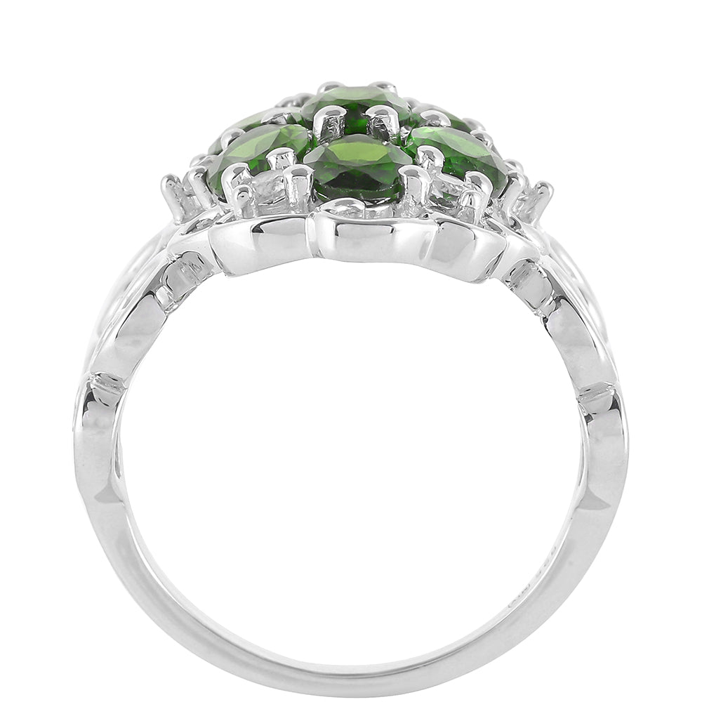 Anel de Prata com Diópsido Crómio e Topázio Branco Contraste: Cabeca de Veado (800)