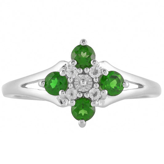 Anel de Prata com Diópsido Crómio e Topázio Branco