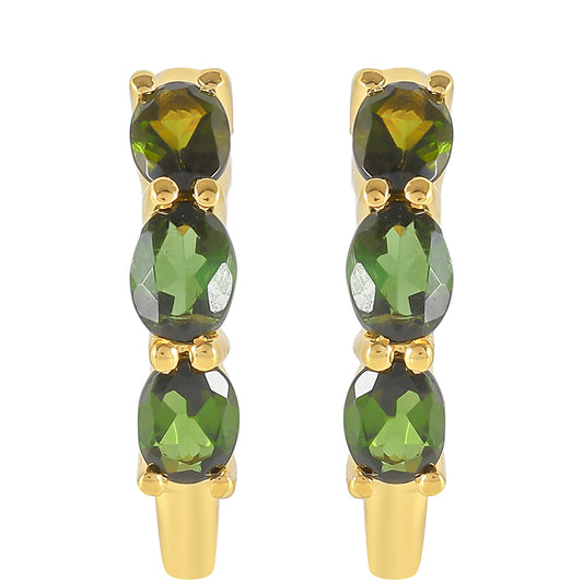 Brincos de Prata com Banho de Ouro com Turmalina Verde