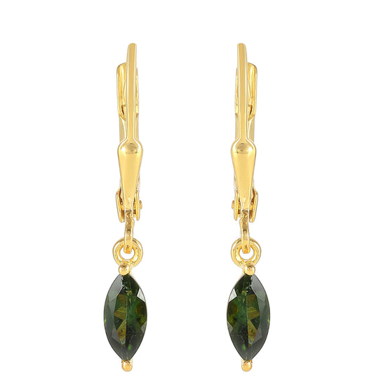 Brincos de Prata com Banho de Ouro com Turmalina Verde