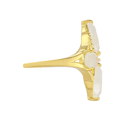 Anel de Prata com Banho de Ouro com Pedra da Lua Arco-íris Contraste: Cabeca de Veado (800)