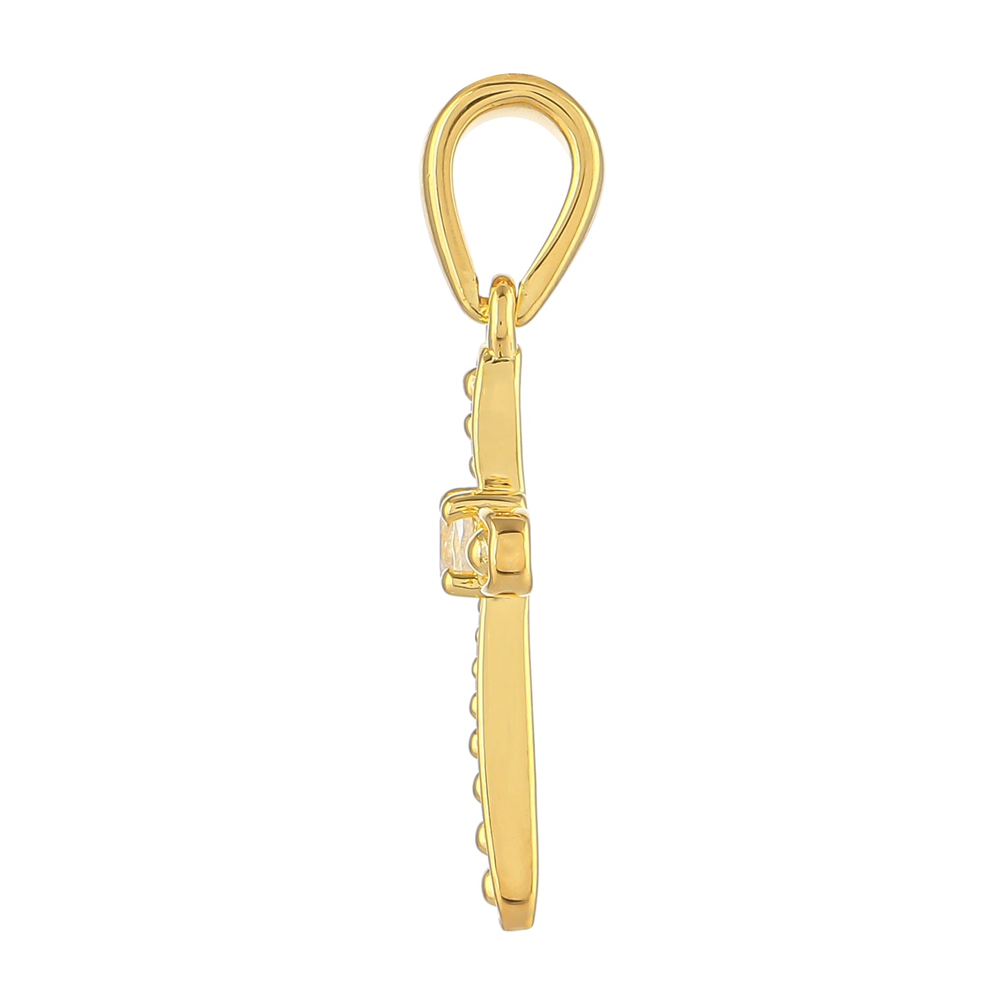 Cruz Pendente de Prata com Banho de Ouro com Pedra da Lua Arco-íris