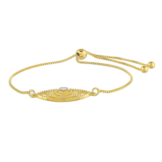 Pulseira de Prata com Banho de Ouro com Pedra da Lua Arco-íris Contraste: Cabeca de Veado (800)