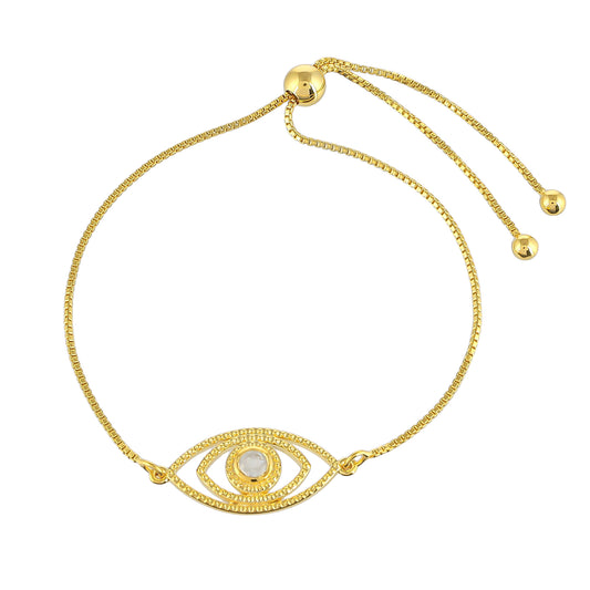 Pulseira de Prata com Banho de Ouro com Pedra da Lua Arco-íris Contraste: Cabeca de Veado (800)