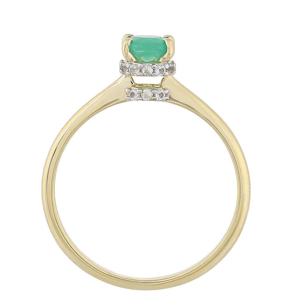 Anel de Ouro com Esmeralda do Brasil e Topázio Branco Contraste: Cruz missionária