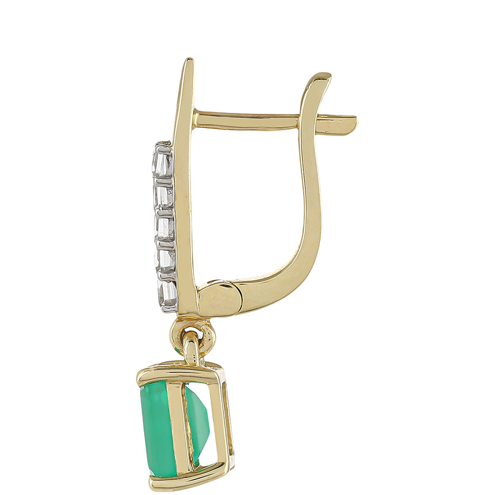 Brincos de Ouro com Esmeralda do Brasil e Topázio Branco Contraste: Cruz missionária