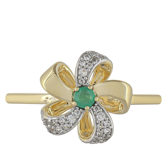 Anel de Ouro com Esmeralda do Brasil e Topázio Branco Contraste: Cruz missionária