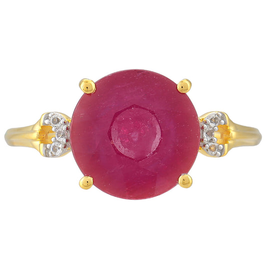 Anel de Prata com Banho de Ouro com Rubi da Tailândia e Topázio Branco