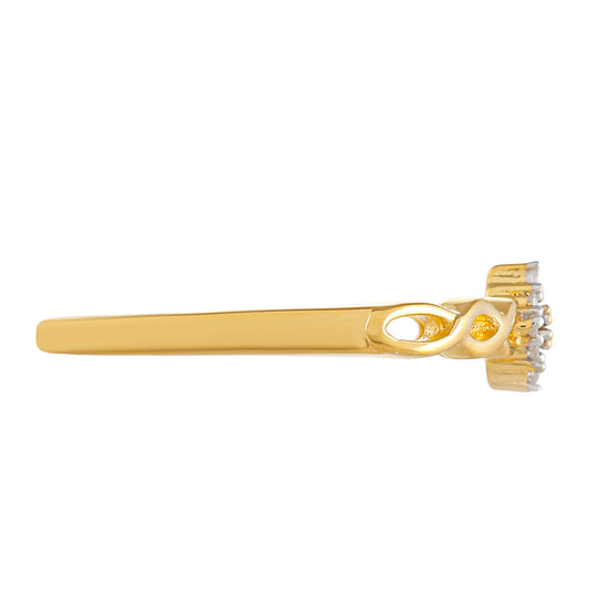 Anel de Prata com Banho de Ouro com Diamante Vermelho e Diamante Branco