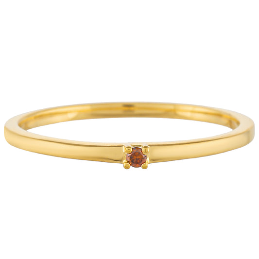 Anel de Prata com Banho de Ouro com Diamante Vermelho
