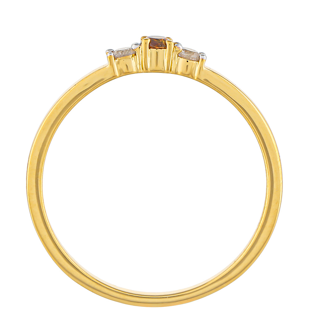 Anel de Prata com Banho de Ouro com Diamante Vermelho e Diamante Branco