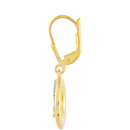 Brincos de Prata com Banho de Ouro com Diamante Vermelho e Diamante Branco