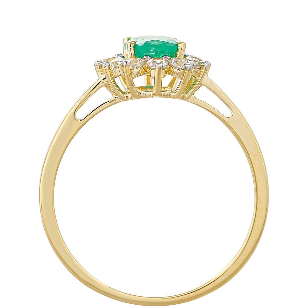 Anel de Ouro com Esmeralda do Brasil e Zircão Natural Contraste: Cruz missionária