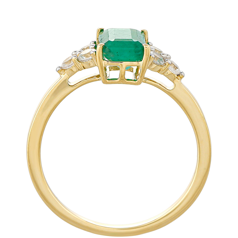 Anel de Ouro com Esmeralda do Brasil e Zircão Natural Contraste: Cruz missionária