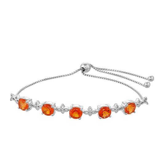 Pulseira de Prata com Quartzo Padparadscha Contraste: Cabeca de Veado (800)