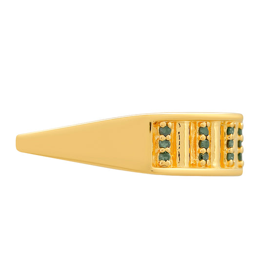 Anel de Prata com Banho de Ouro com Diamante Verde
