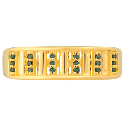 Anel de Prata com Banho de Ouro com Diamante Verde