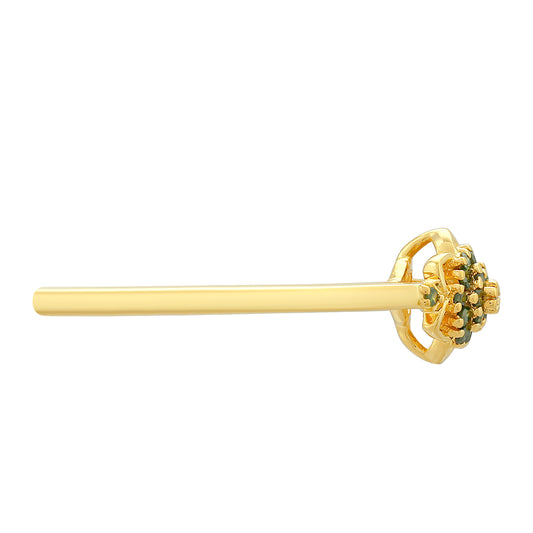 Anel de Prata com Banho de Ouro com Diamante Verde