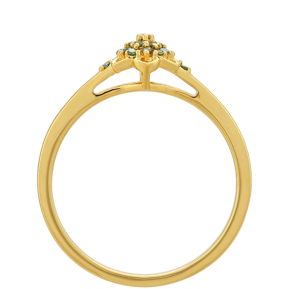 Anel de Prata com Banho de Ouro com Diamante Verde