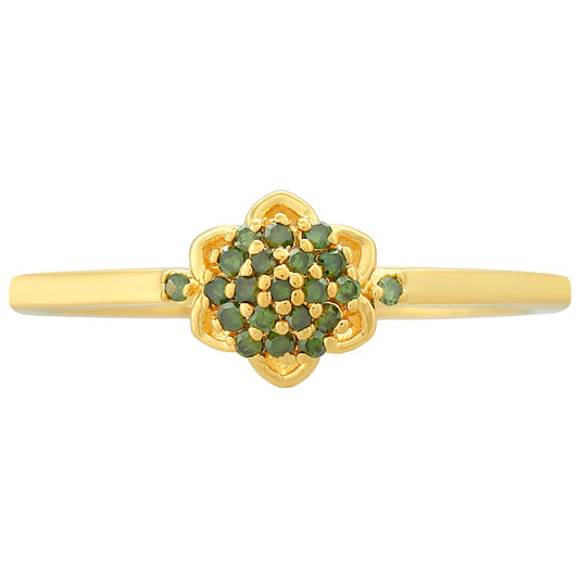 Anel de Prata com Banho de Ouro com Diamante Verde
