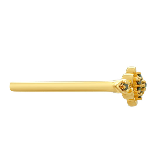 Anel de Prata com Banho de Ouro com Diamante Verde