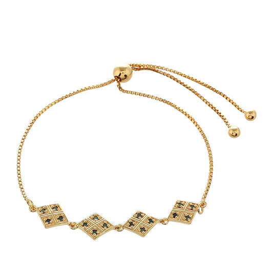 Pulseira de Prata com Banho de Ouro com Diamante Verde Contraste: Cabeca de Veado (800)