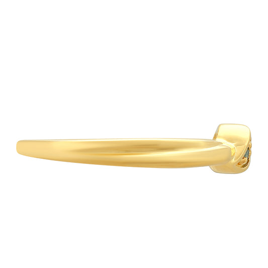 Anel de Prata com Banho de Ouro com Diamante Verde