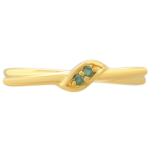 Anel de Prata com Banho de Ouro com Diamante Verde