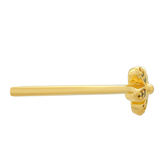 Anel de Prata com Banho de Ouro com Diamante Verde