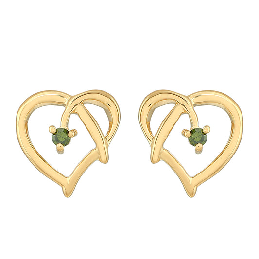 Brincos de Prata com Banho de Ouro com Diamante Verde