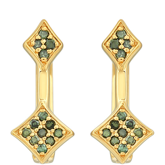 Brincos de Prata com Banho de Ouro com Diamante Verde