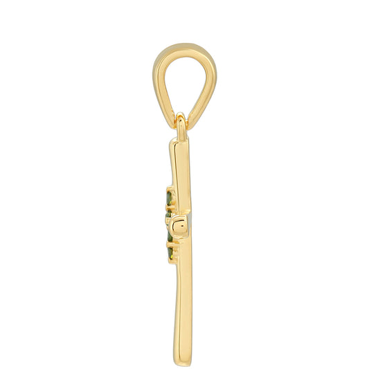 Cruz Pendente de Prata com Banho de Ouro com Diamante Verde