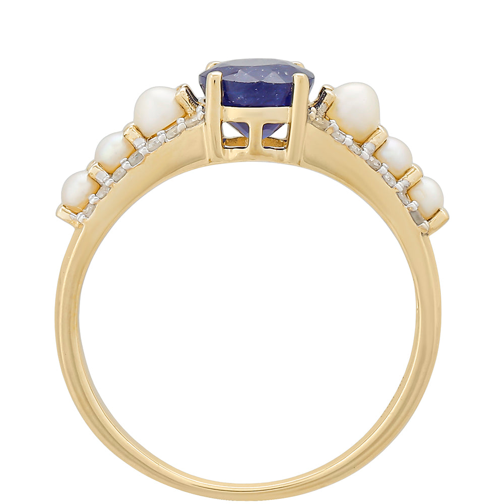 Anel de Ouro com Safira da Tailândia e Diamante Branco Contraste: Cruz missionária