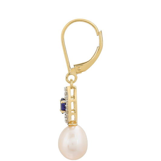 Brincos de Ouro com Safira da Tailândia e Diamante Branco Contraste: Cruz missionária