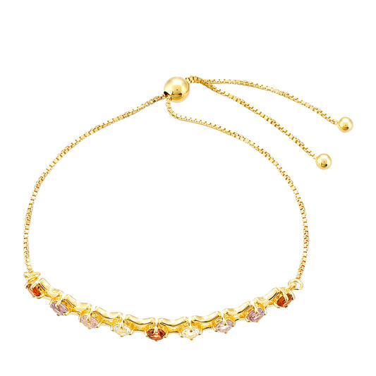 Pulseira de Prata com Banho de Ouro com Ametista e Citrino Madeira Contraste: Cabeca de Veado (800)