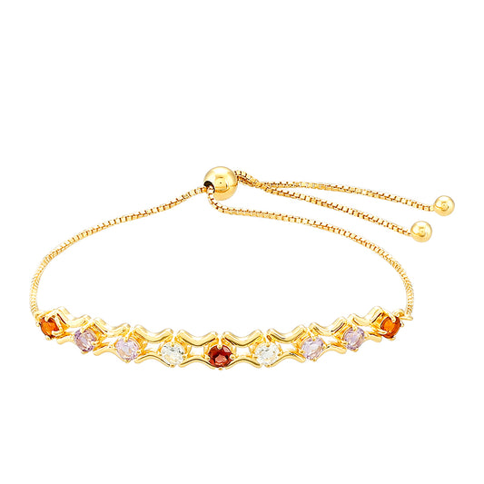 Pulseira de Prata com Banho de Ouro com Ametista e Citrino Madeira Contraste: Cabeca de Veado (800)