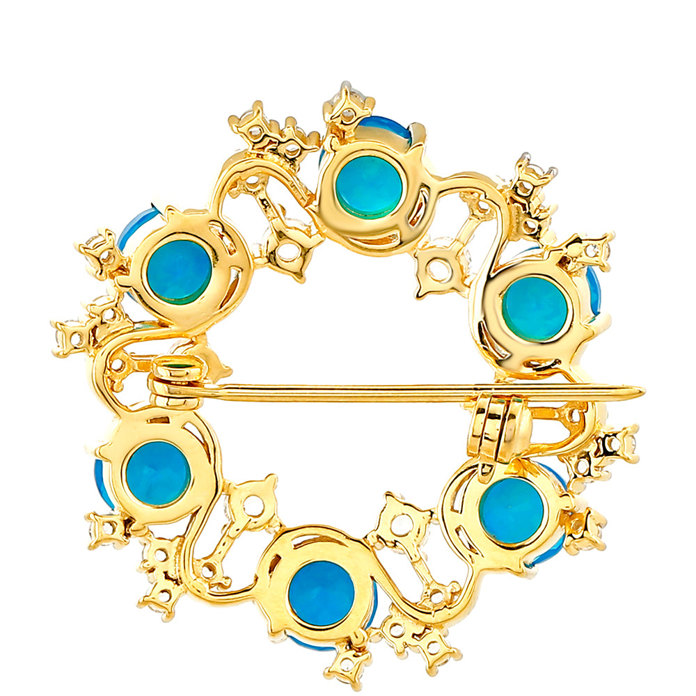 Alfinete de Prata com Banho de Ouro com Opala Azul Paraib da Etiópia e Topázio Branco Contraste: Cabeca de Veado (800)