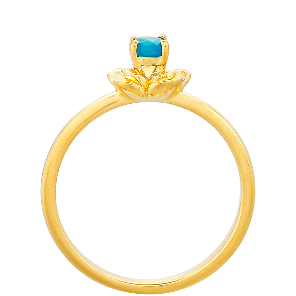 Anel de Prata com Banho de Ouro com Opala Azul Paraib da Etiópia