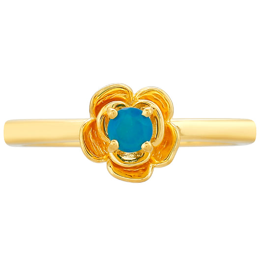 Anel de Prata com Banho de Ouro com Opala Azul Paraib da Etiópia