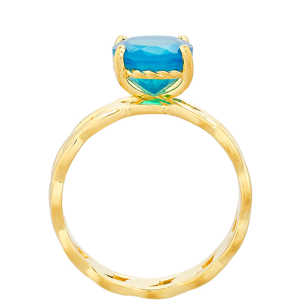 Anel de Prata com Banho de Ouro com Opala Azul Paraib da Etiópia Contraste: Cabeca de Veado (800)