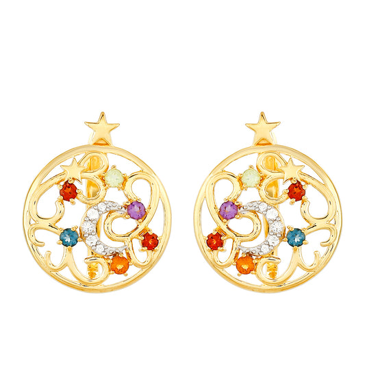 Brincos de Prata com Banho de Ouro com Ametista e Citrino