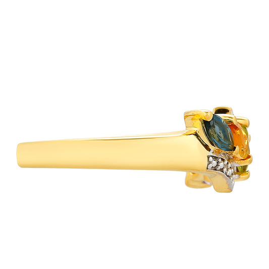 Anel de Prata com Banho de Ouro com Tanzanite e Citrino