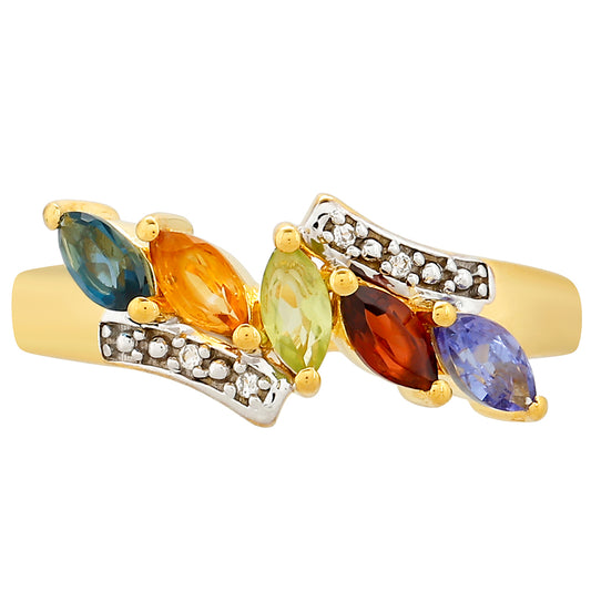 Anel de Prata com Banho de Ouro com Tanzanite e Citrino