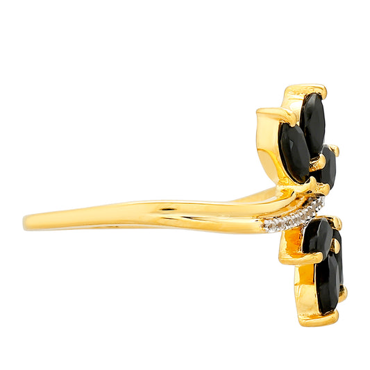 Anel de Prata com Banho de Ouro com Turmalina Preta e Topázio Branco